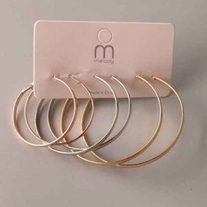 Gold, Rose Gold and Silver Hoop Earrings Set
